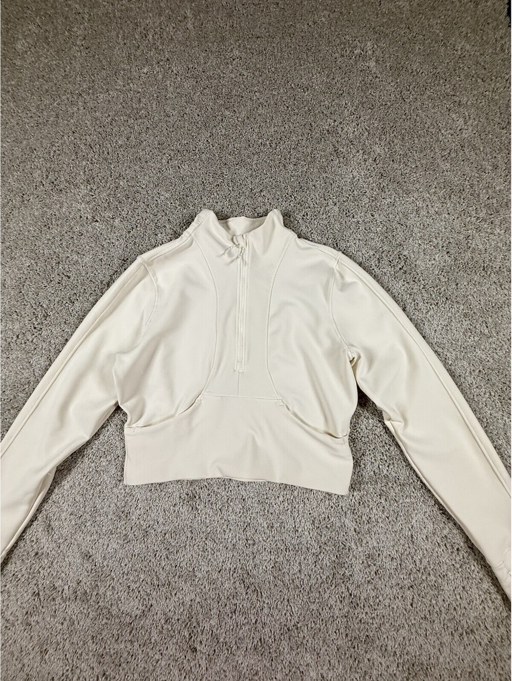 90 Degrees Women’s XL White Cropped Zip Up Long Sleeve Athletic Compression Top